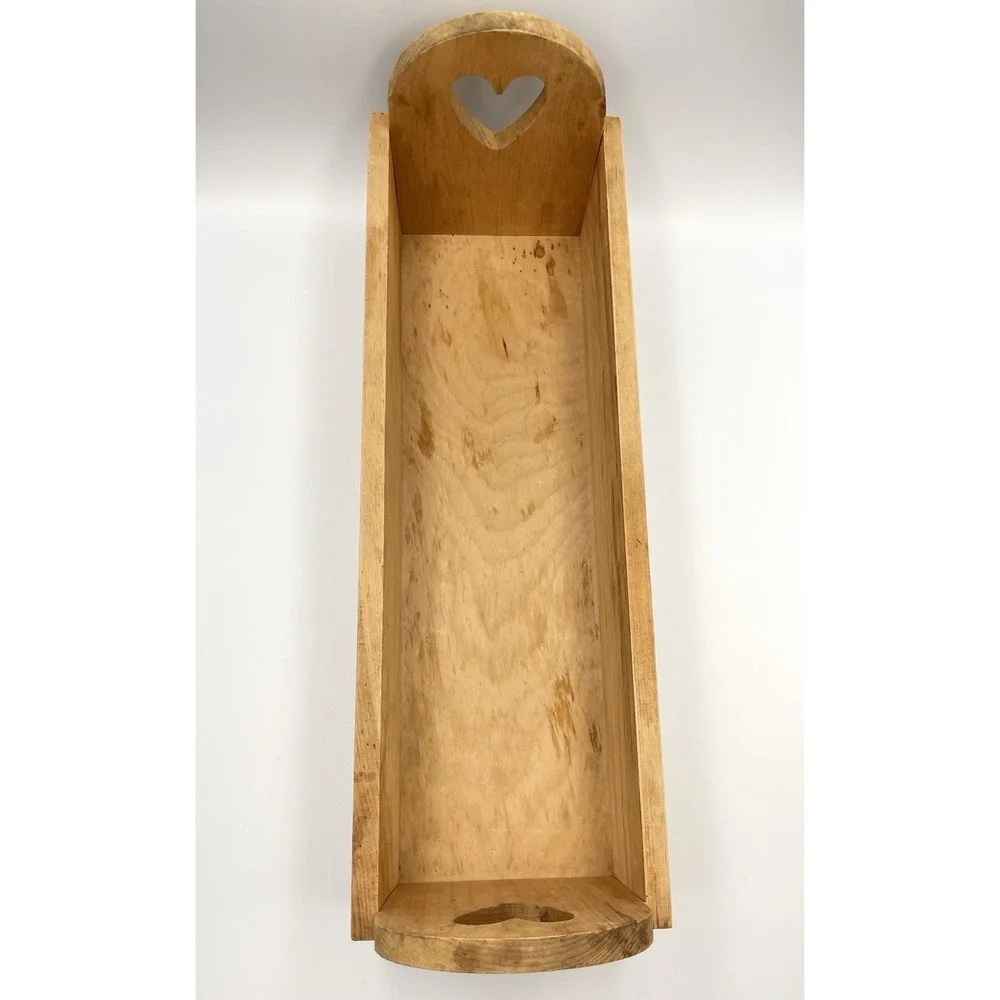 Primitive Wooden Heart Cutout Storage Tote Caddy Box Farmhouse Decor 18